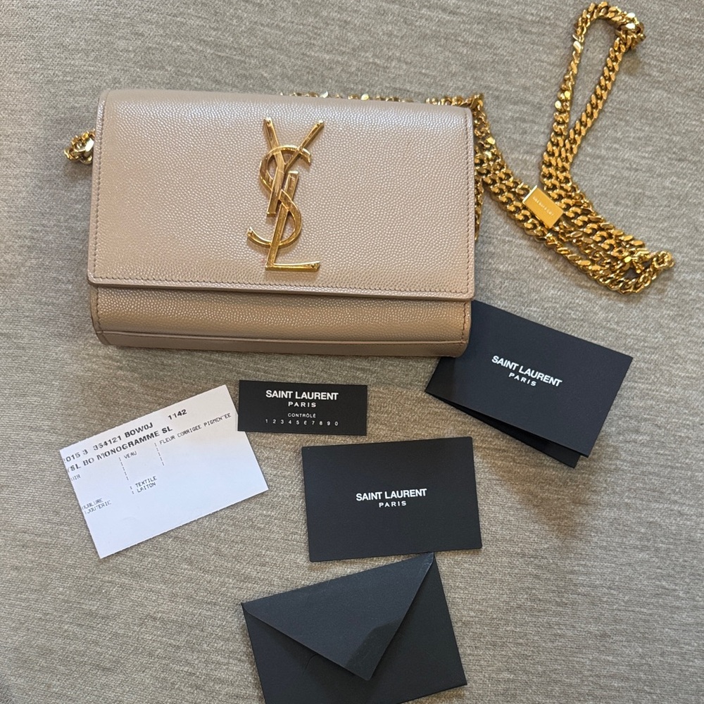 Saint Laurent Taupe Crossbody with Gold Chain